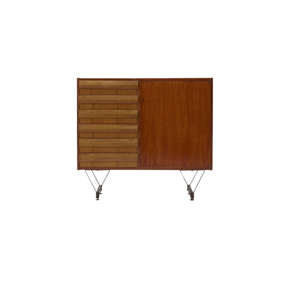 Enzo Strada teak cabinet with door and drawers for Fratelli Tenani, Rovigo, Italy 1960s