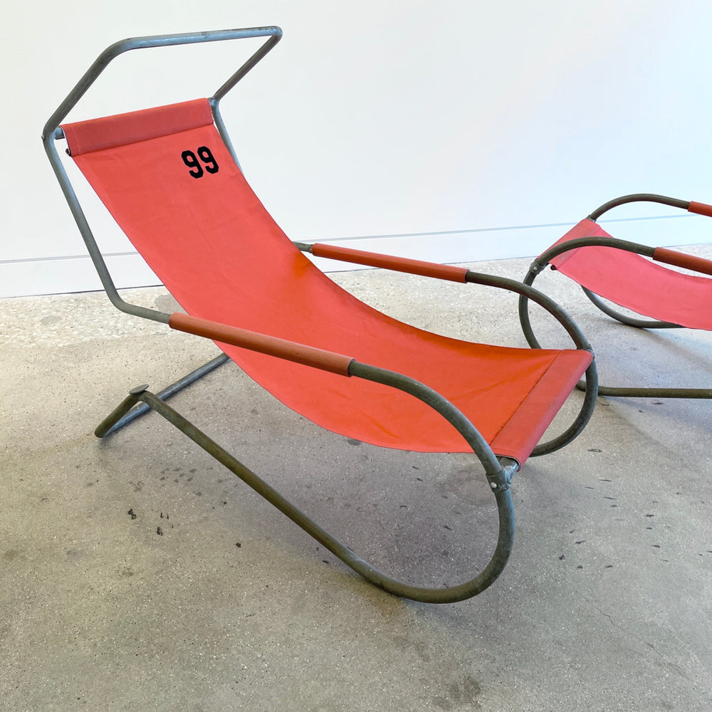 Battista & Gino Giudici stackable and adjustable deck chairs from Lido Swimming Club, Switzerland, 1930s.