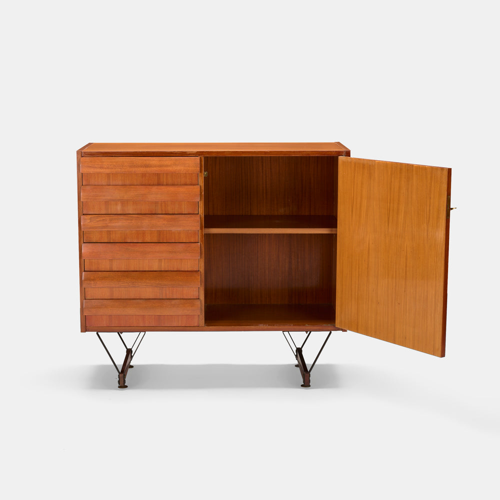 Enzo Strada teak cabinet with door and drawers for Fratelli Tenani, Rovigo, Italy 1960s