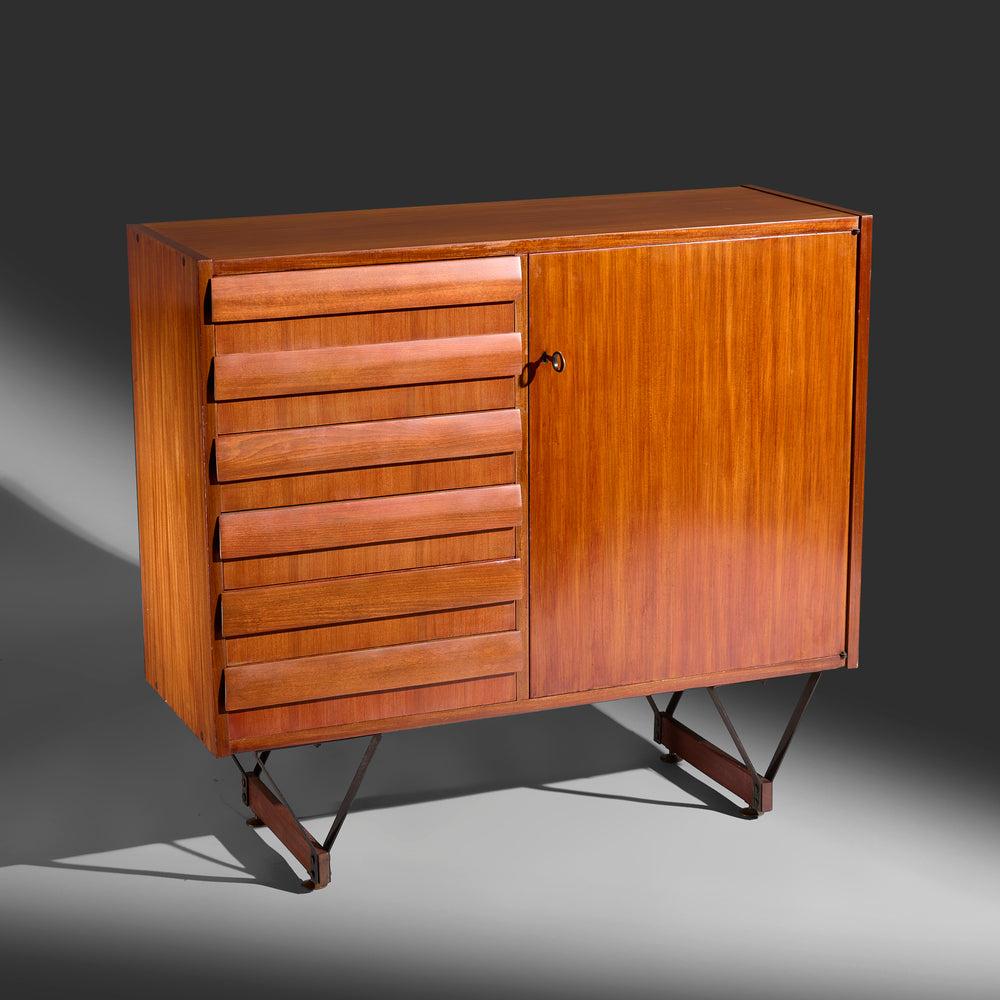 Enzo Strada teak cabinet with door and drawers for Fratelli Tenani, Rovigo, Italy 1960s