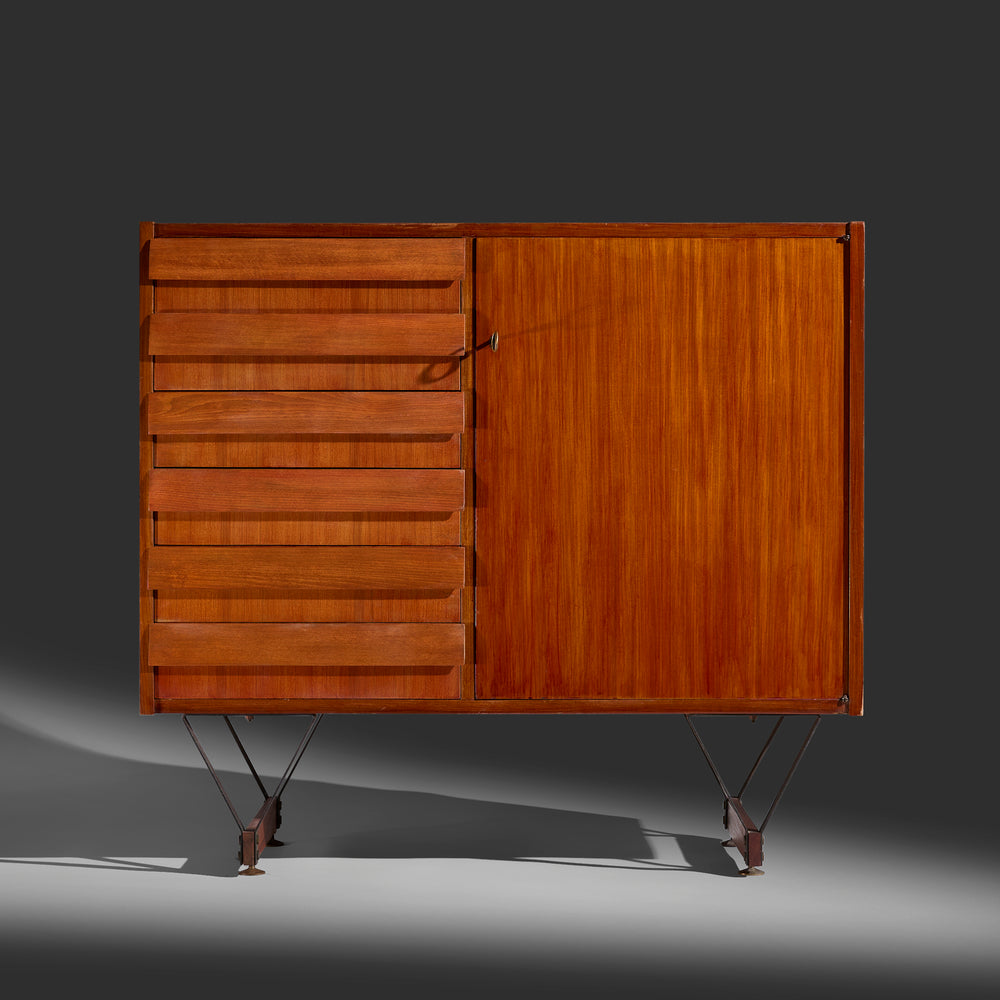 Enzo Strada teak cabinet with door and drawers for Fratelli Tenani, Rovigo, Italy 1960s