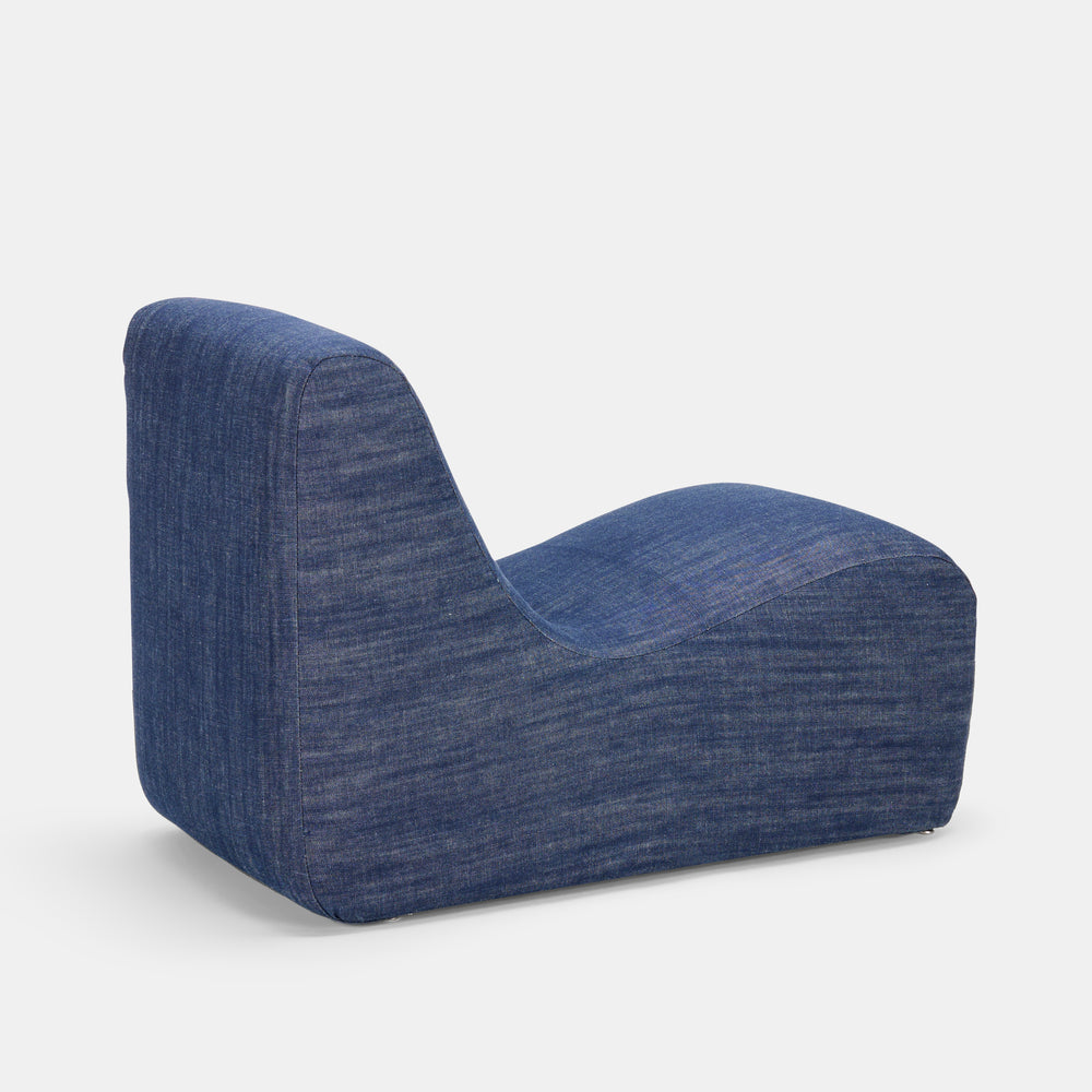 Milo Baughman diminitive lounge chair in denim for Thayer Coggin, USA, 1970s
