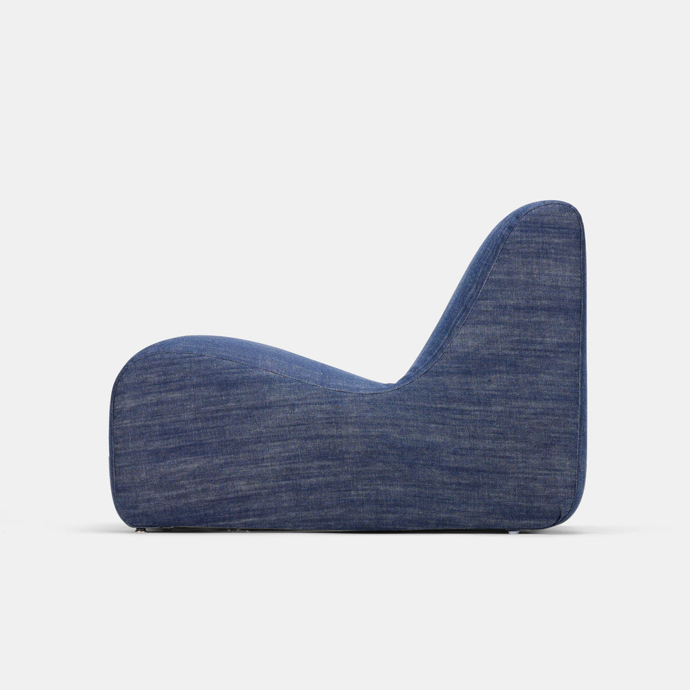 Milo Baughman diminitive lounge chair in denim for Thayer Coggin, USA, 1970s