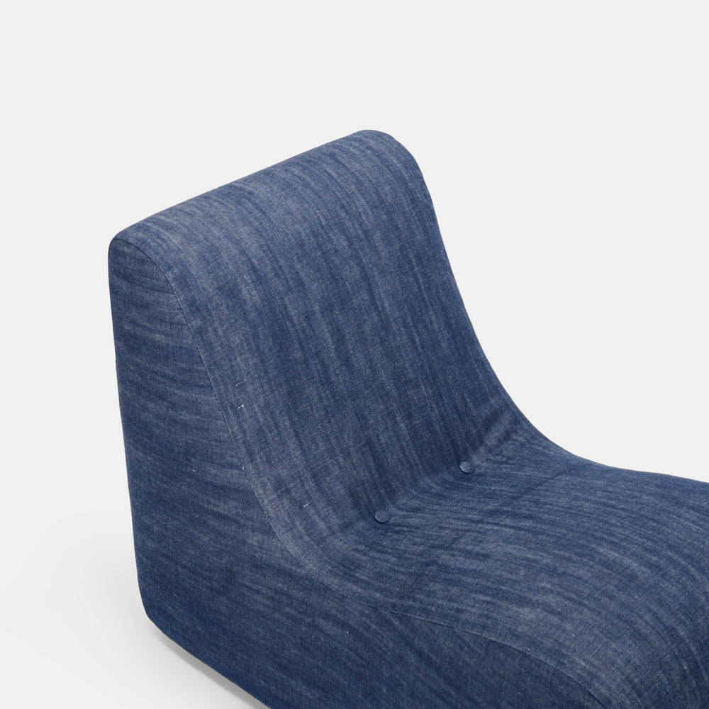 Milo Baughman diminitive lounge chair in denim for Thayer Coggin, USA, 1970s