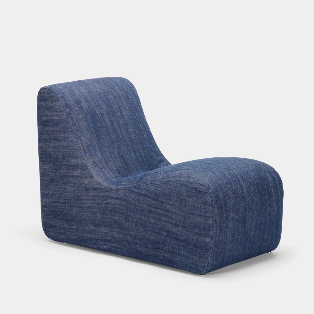 Milo Baughman diminitive lounge chair in denim for Thayer Coggin, USA, 1970s