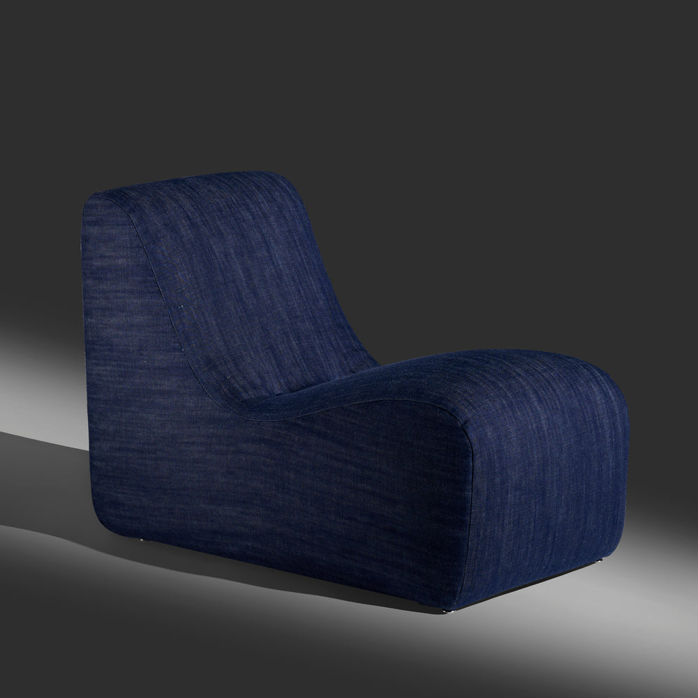 Milo Baughman diminitive lounge chair in denim for Thayer Coggin, USA, 1970s