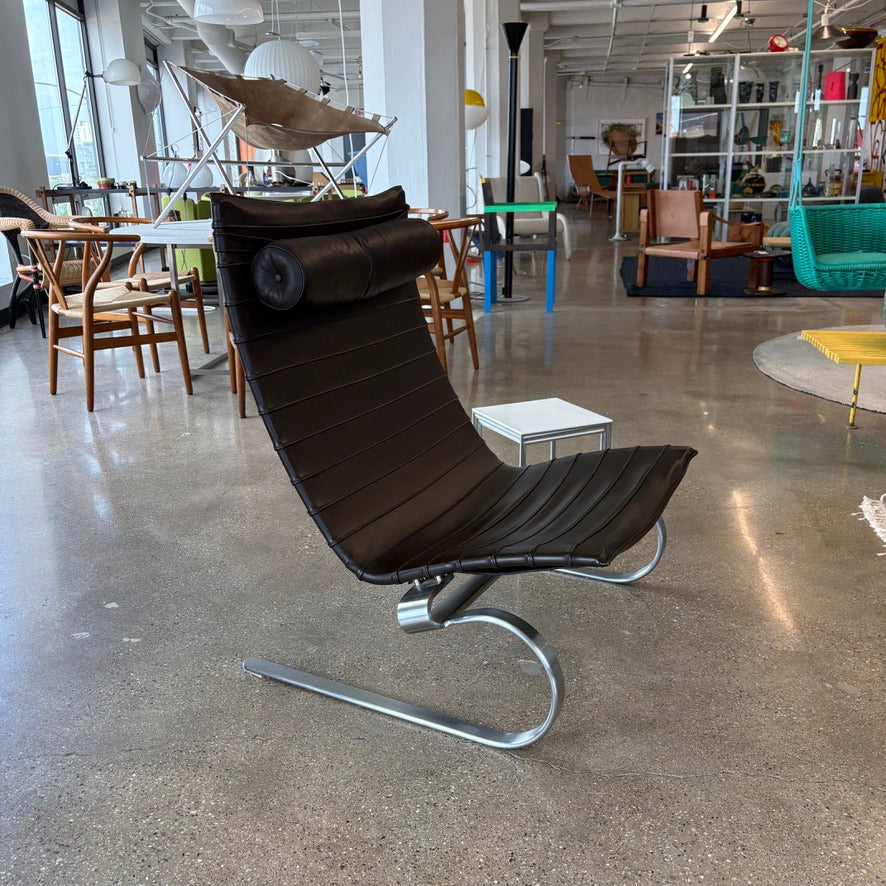 Poul Kjaerholm model "PK 20" lounge chair in chocolate brown leather for Fritz Hansen, Denmark circa 1990s.