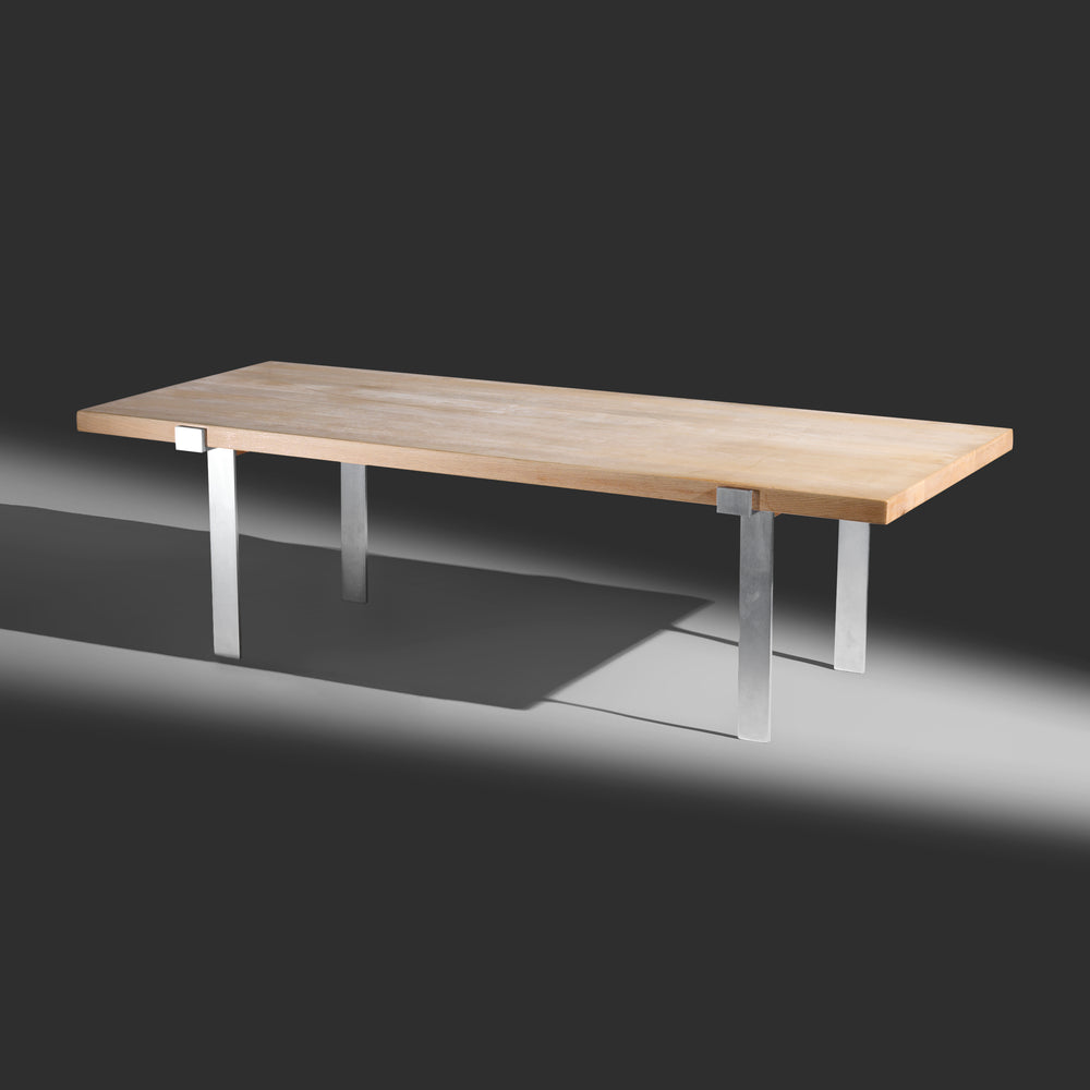 Jørgen Høj solid oak and steel coffee table for A. Mikael Laursen, Aarhus, Denmark, 1960s