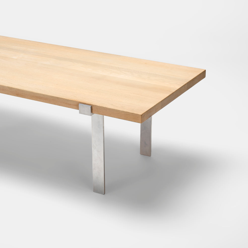 Jørgen Høj solid oak and steel coffee table for A. Mikael Laursen, Aarhus, Denmark, 1960s
