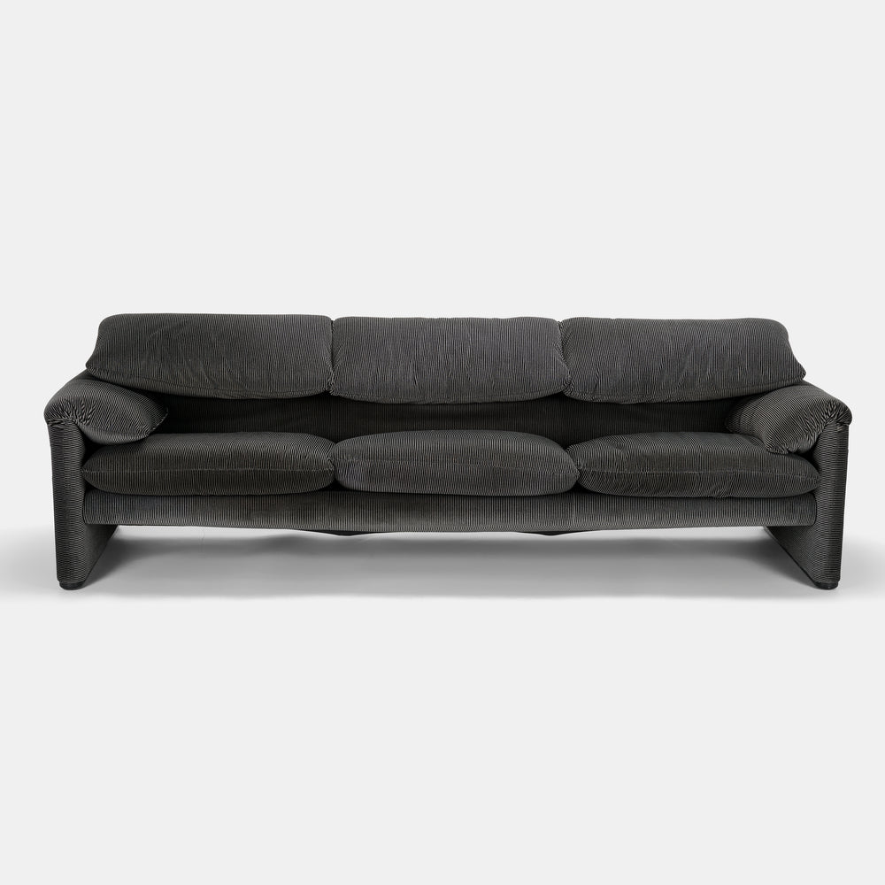 Vico Magistretti Maralunga Sofa for Cassina Italia, circa 1990s in original striped velvet upholstery