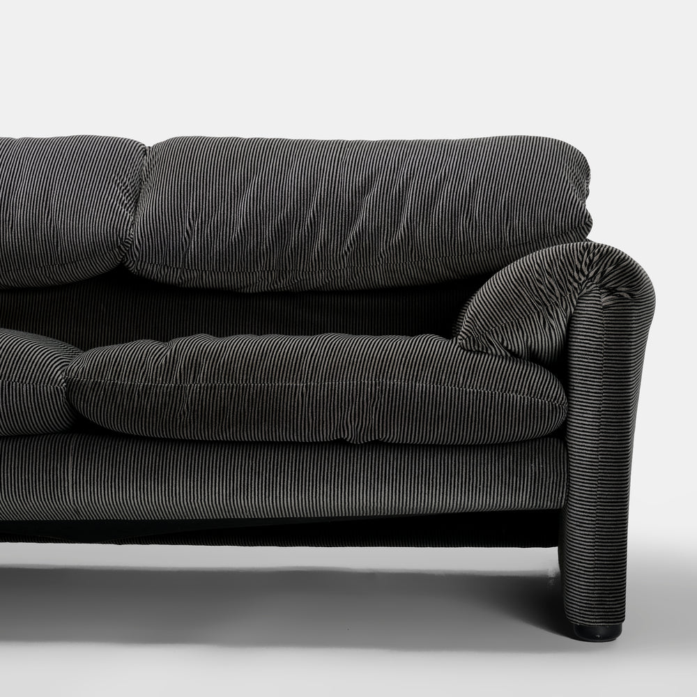 Vico Magistretti Maralunga Sofa for Cassina Italia, circa 1990s in original striped velvet upholstery