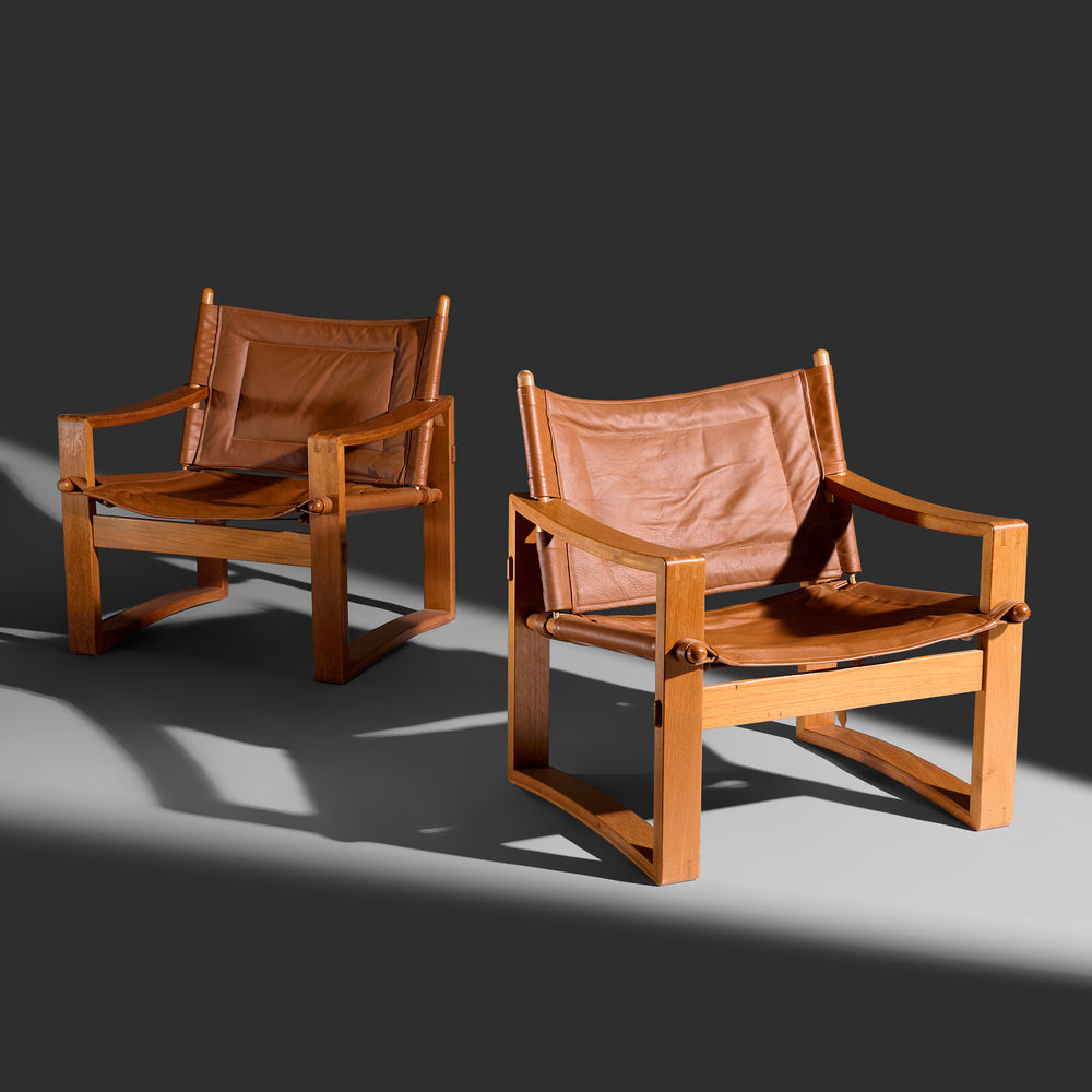 Borge Jensen Safari lounge chairs, pair Bernstorffsminde Mobelfabrik Denmark, c. 1965