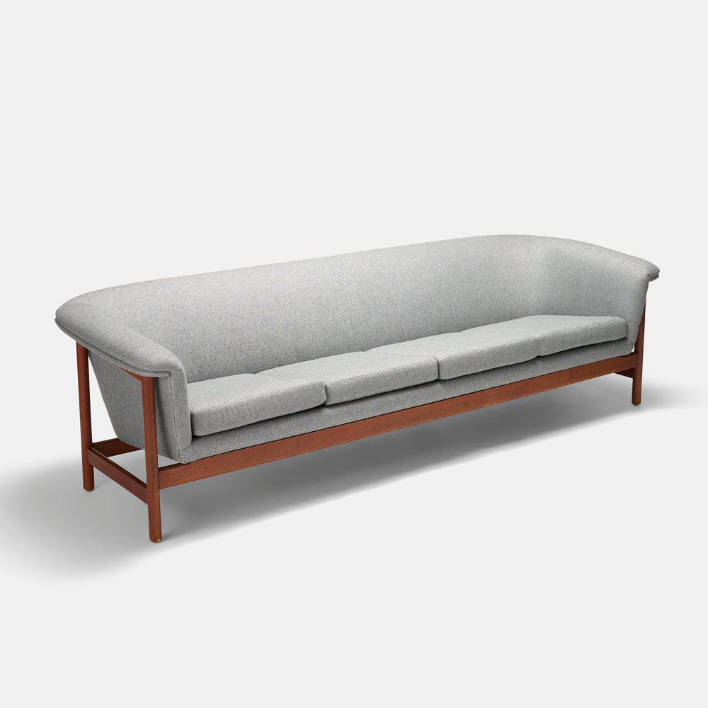 Professionally reupholstered sculptural four seat sofa by Westnofa, Norway circa 1965.