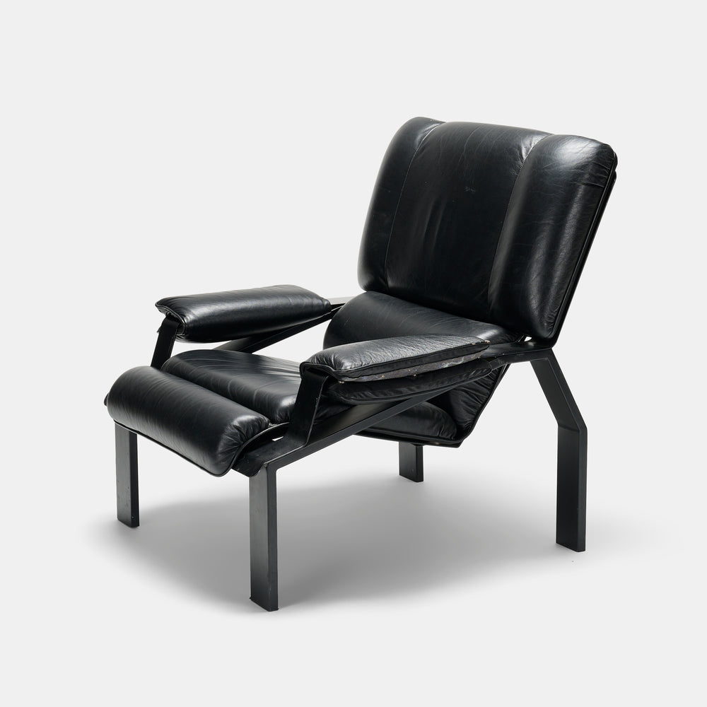 Joe Colombo “LEM” Black Leather Lounge Chair for Bieffeplast, Italy 1964