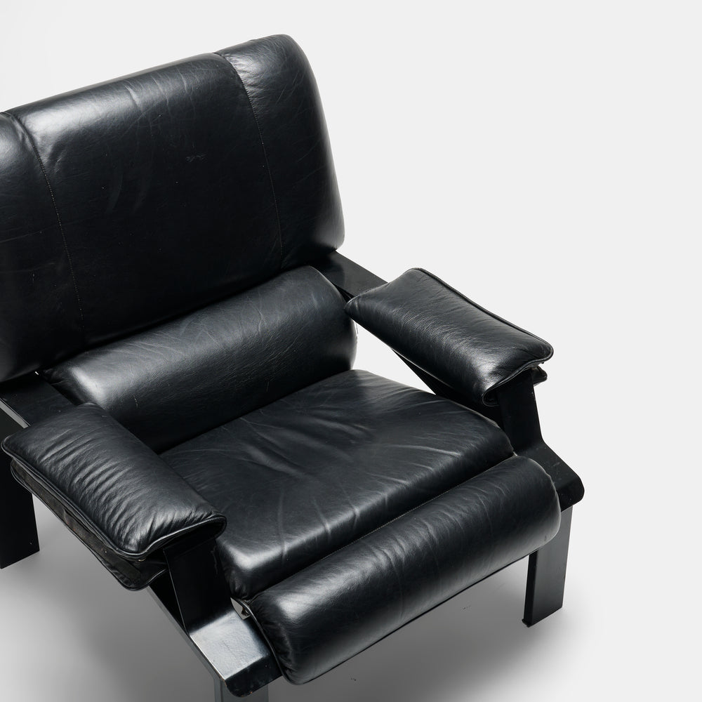 Joe Colombo “LEM” Black Leather Lounge Chair for Bieffeplast, Italy 1964