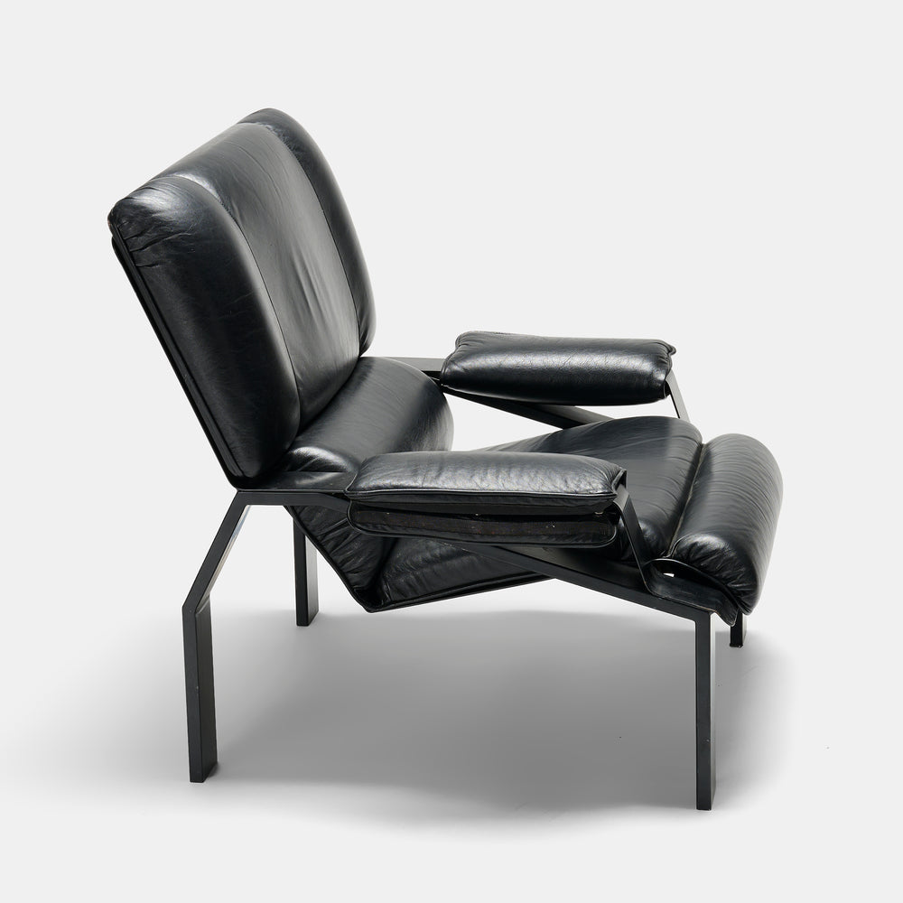 Joe Colombo “LEM” Black Leather Lounge Chair for Bieffeplast, Italy 1964