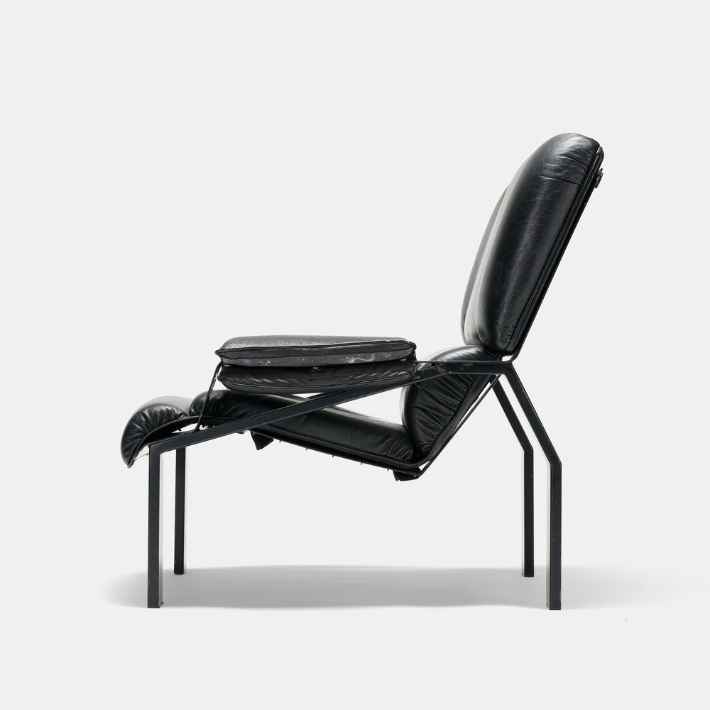 Joe Colombo “LEM” Black Leather Lounge Chair for Bieffeplast, Italy 1964