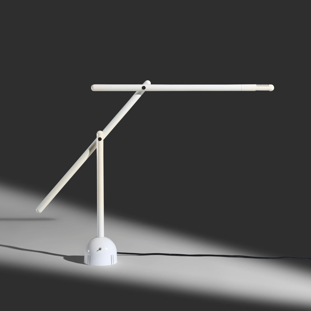 Mario Arnaboldi rare white “Mira” table lamp for Programaluce, Italy, 1984. Made for only one year.