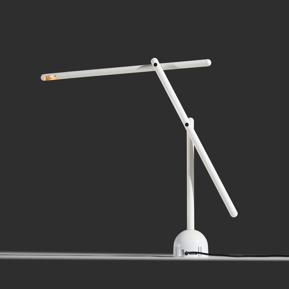 Mario Arnaboldi rare white “Mira” table lamp for Programaluce, Italy, 1984. Made for only one year.