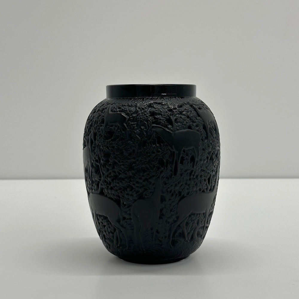Black Lalique Biches Vase, France, 1995