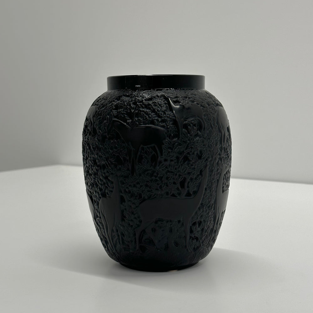 Black Lalique Biches Vase, France, 1995