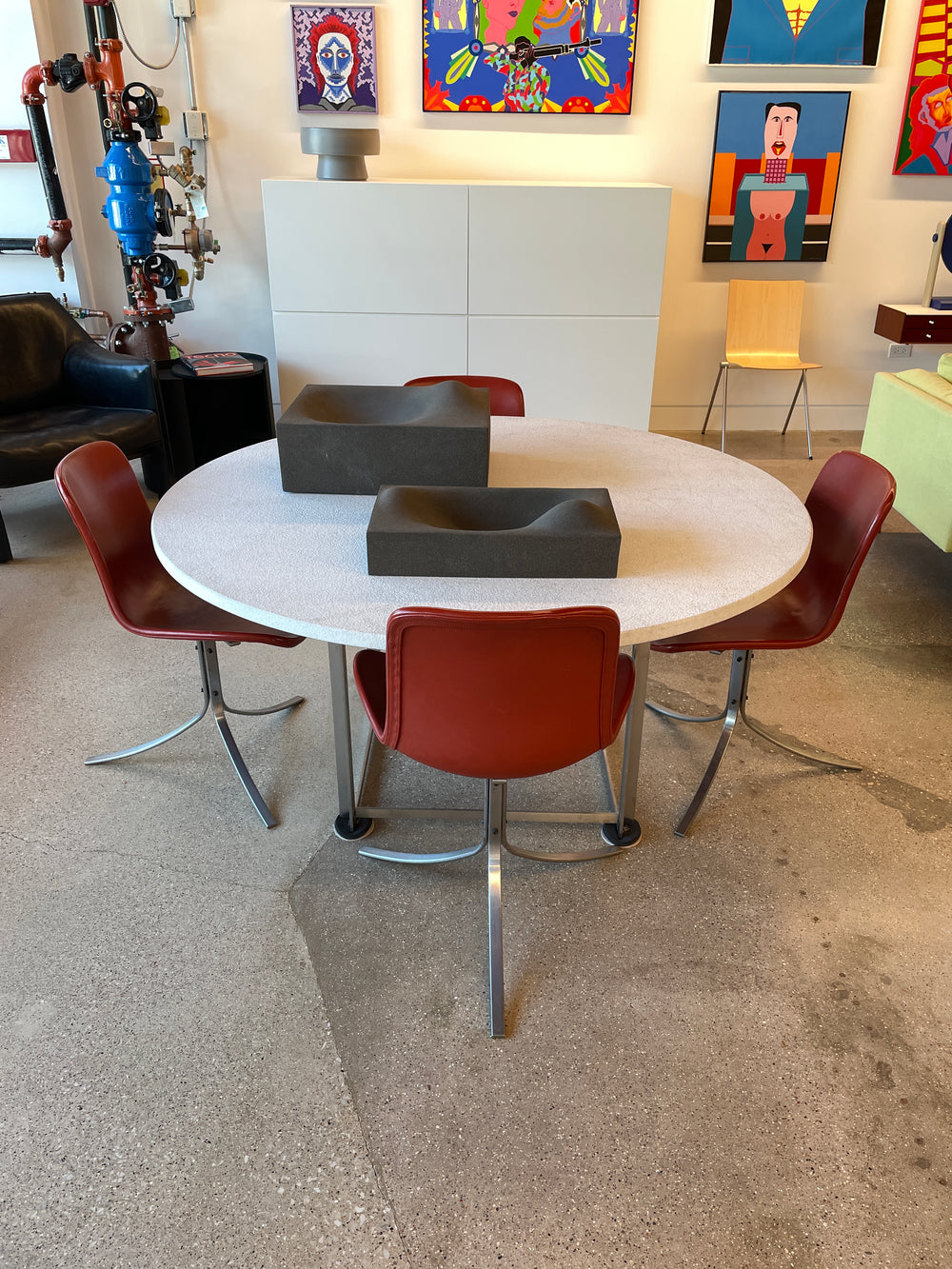 Poul Kjaerholm PK 54 dining table with a flint-rolled marble top for Fritz Hansen Denmark