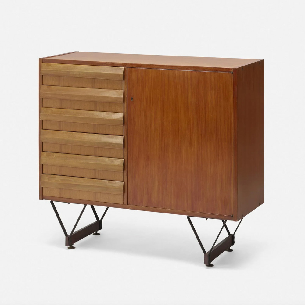 Enzo Strada teak cabinet with door and drawers for Fratelli Tenani, Rovigo, Italy 1960s