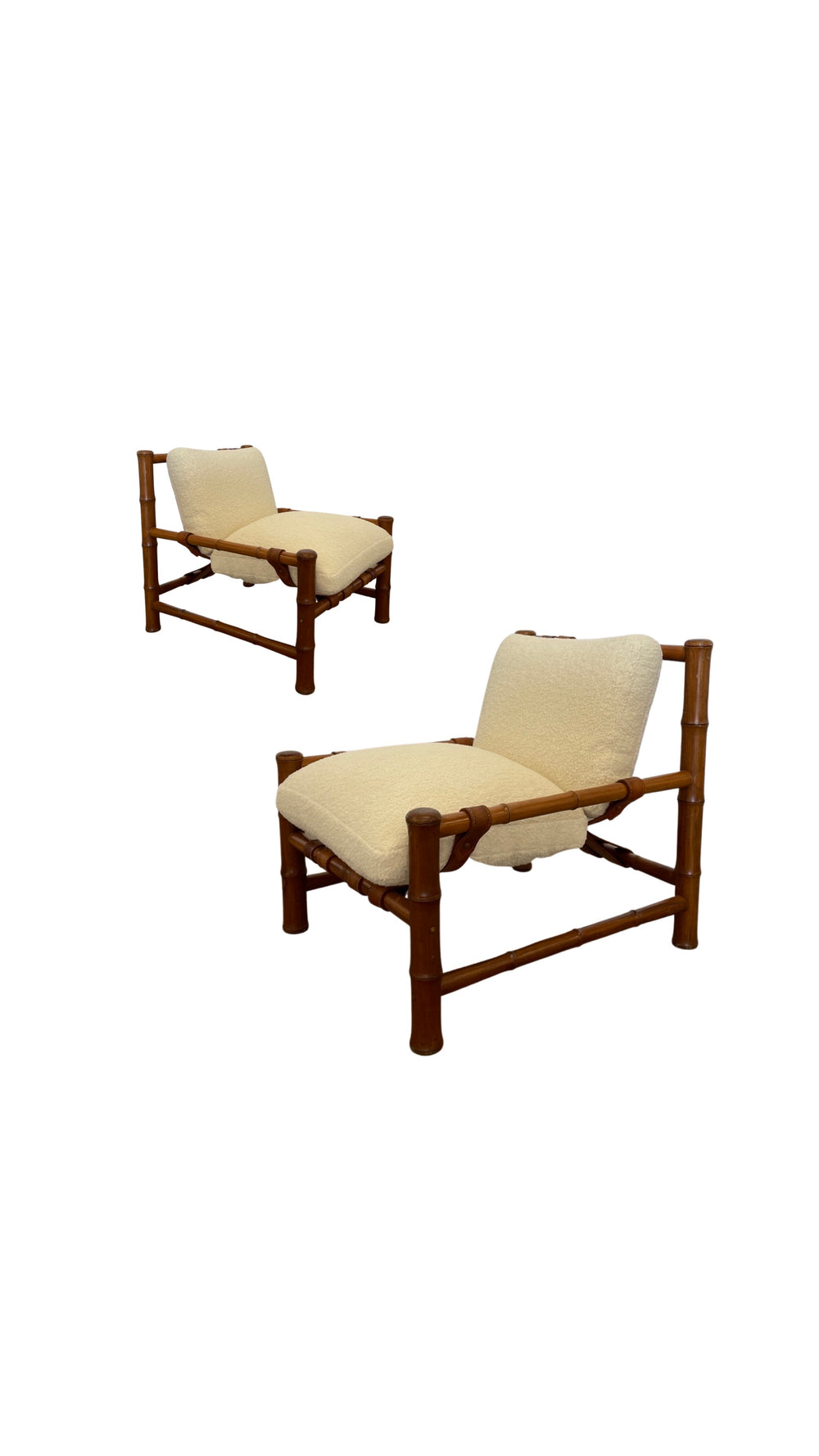 Asko Finland sadle leather and wood sling lounge chairs with Alpaca cushions