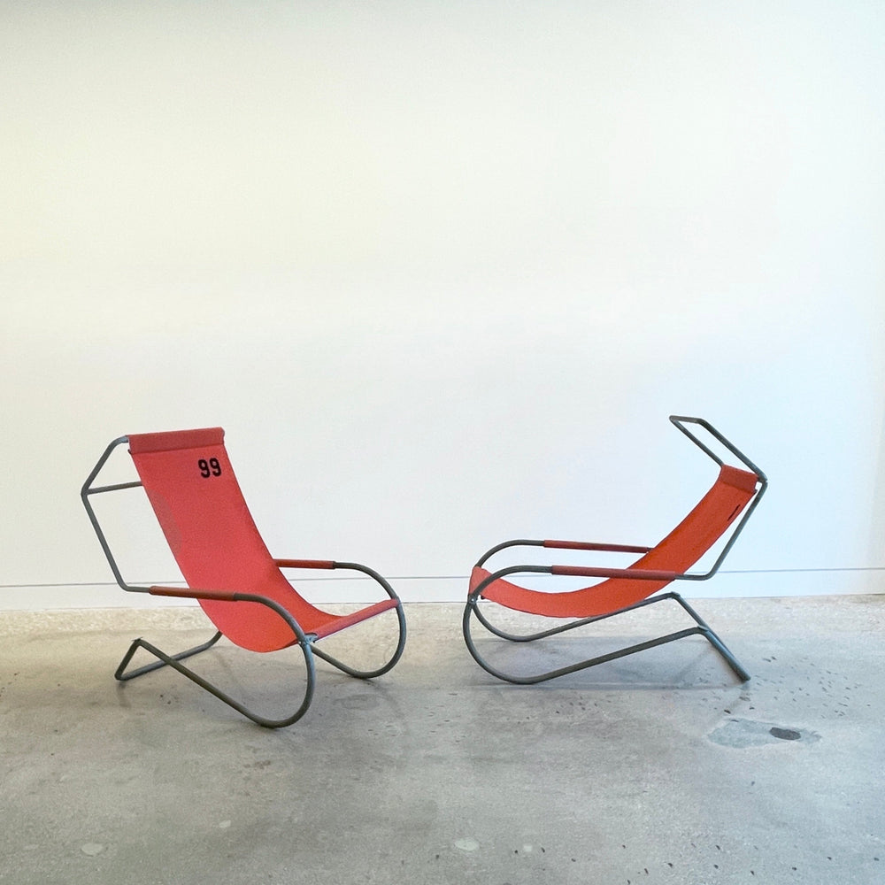 Battista & Gino Giudici stackable and adjustable deck chairs from Lido Swimming Club, Switzerland, 1930s.