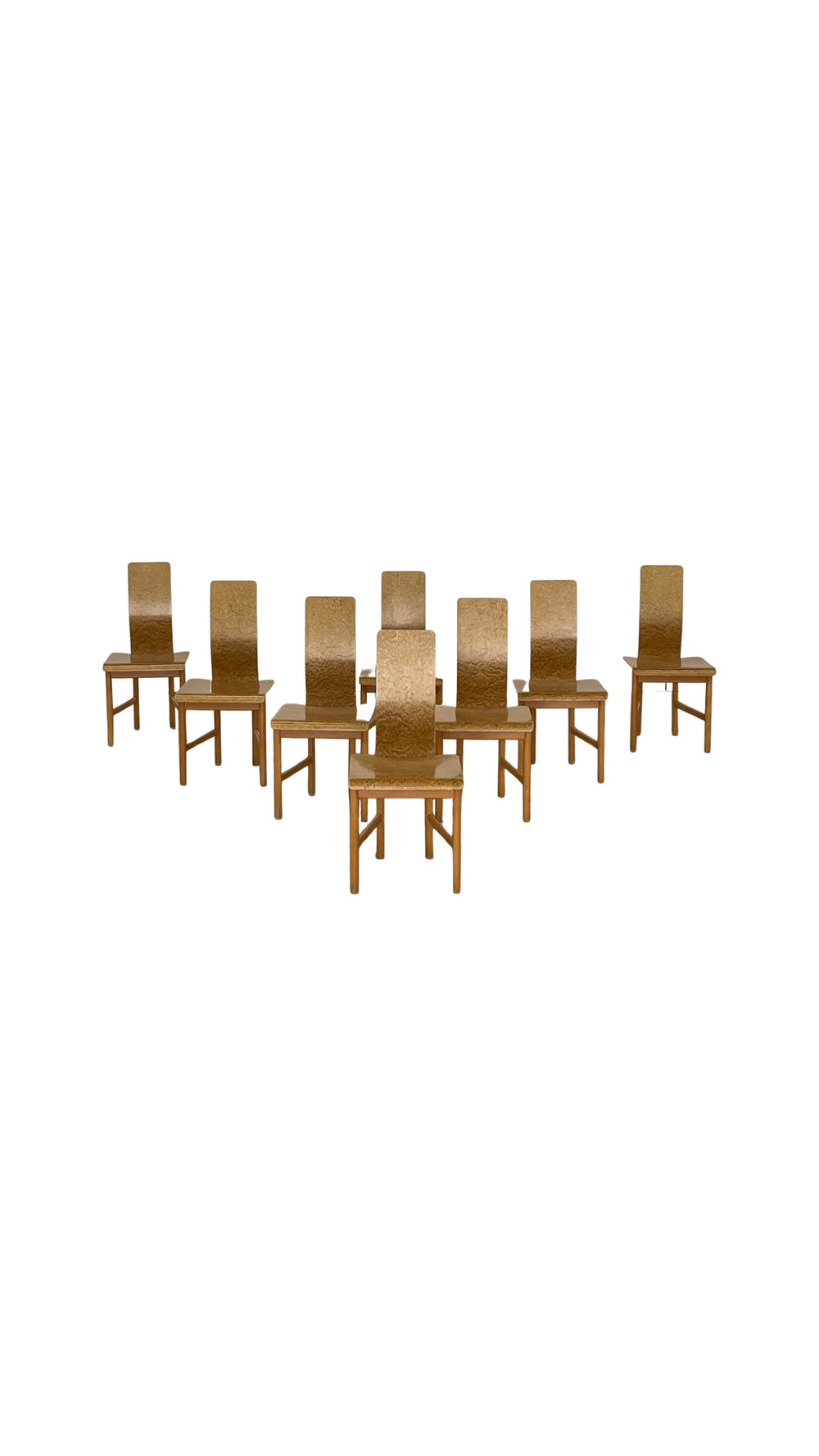 Enzo Mari rare set of eight “Vela” burlwood dining chairs for Driade, Italy circa 1977