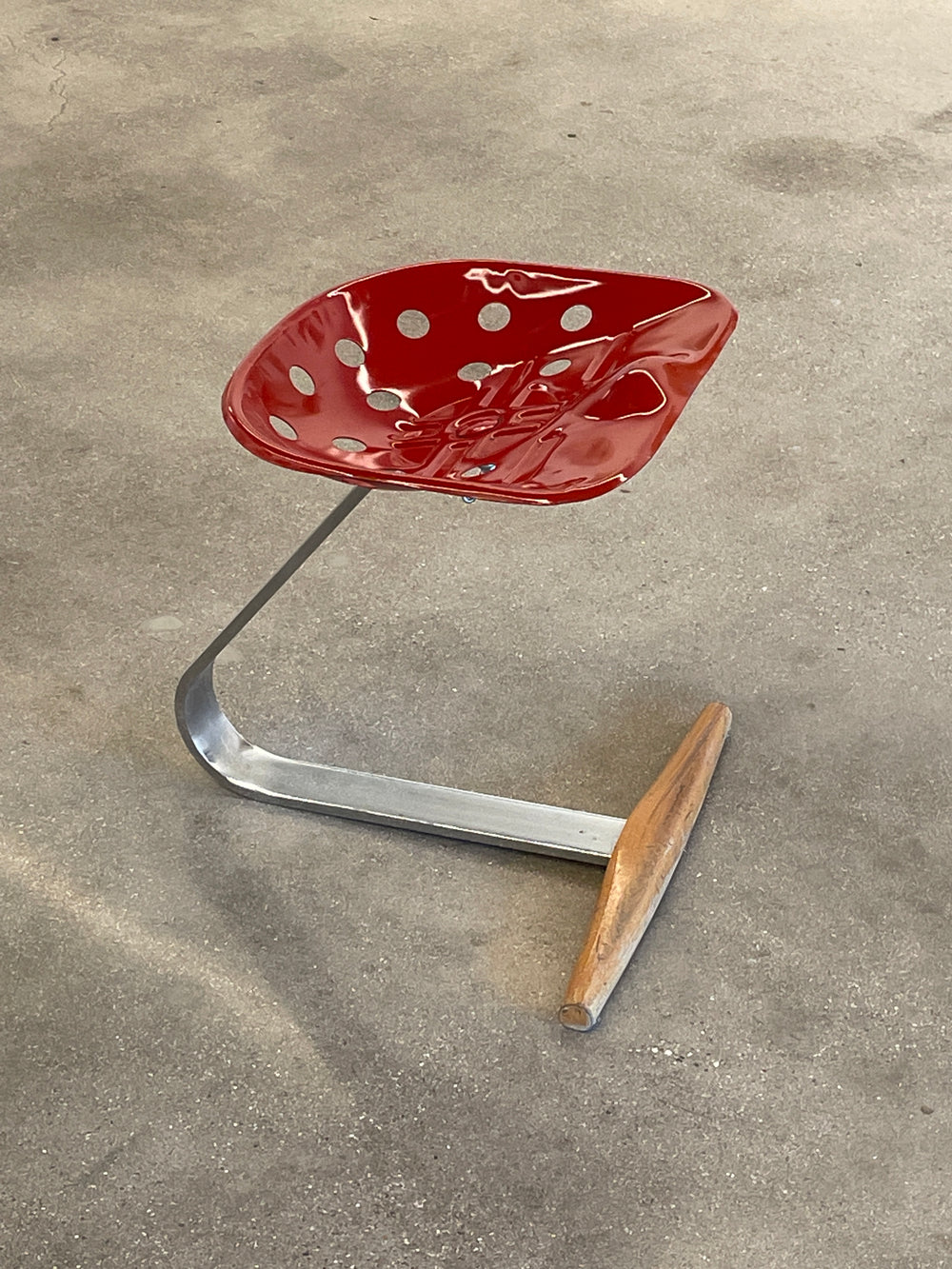 Achille and Pier Giacomo Castiglioni "Mezzadro" red stool for Zanotta Italy, 1957 / c. 1970