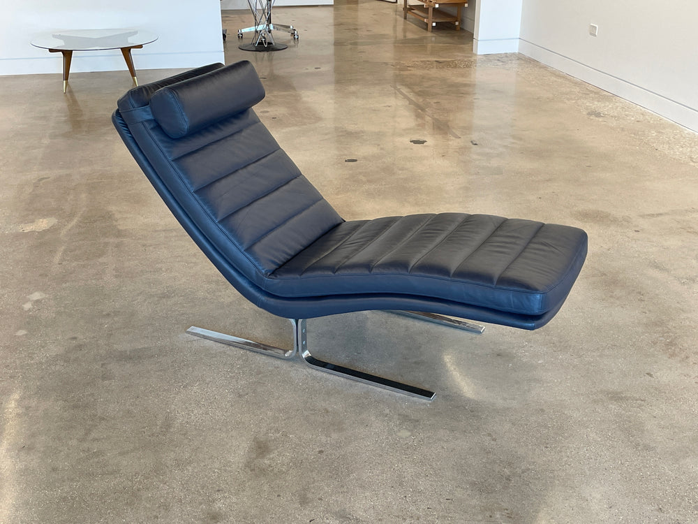 Walter Knoll blue leather chaise lounge chair, Germany, 1970s