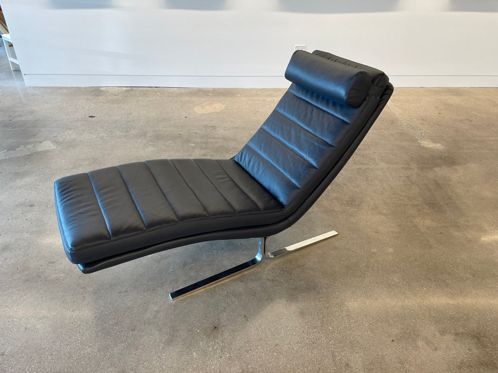 Walter Knoll blue leather chaise lounge chair, Germany, 1970s