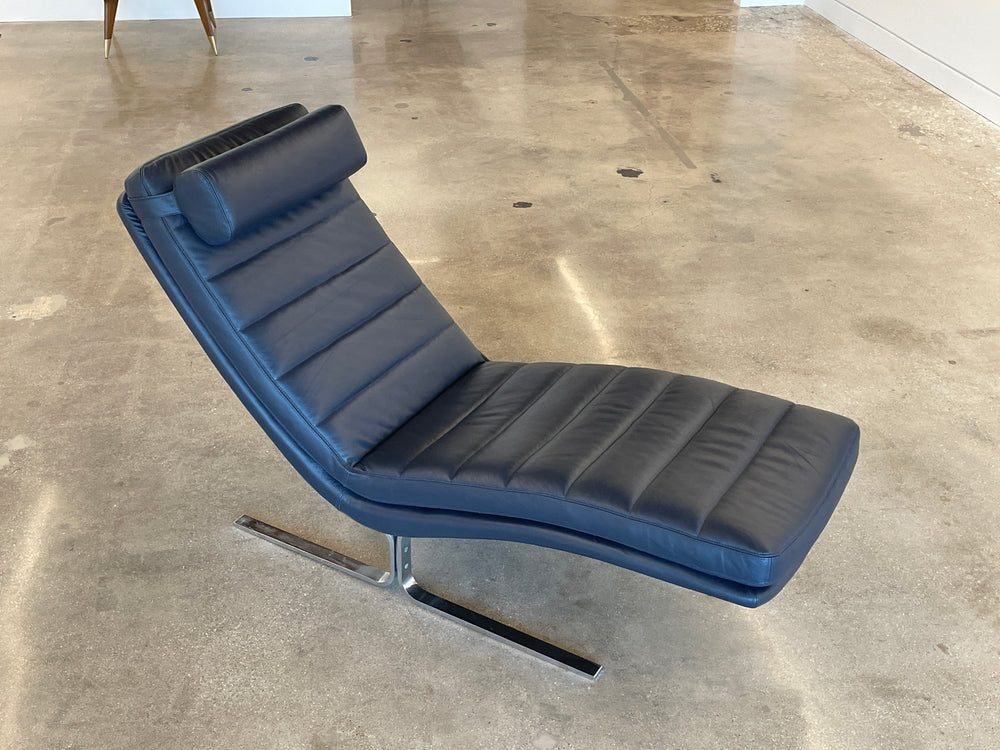 Walter Knoll blue leather chaise lounge chair, Germany, 1970s